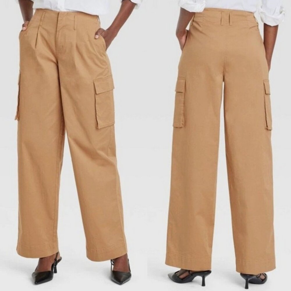 Women's High-Rise Wide Leg Cargo Pants - A New Day Tan 6 - Picture 3 of 6